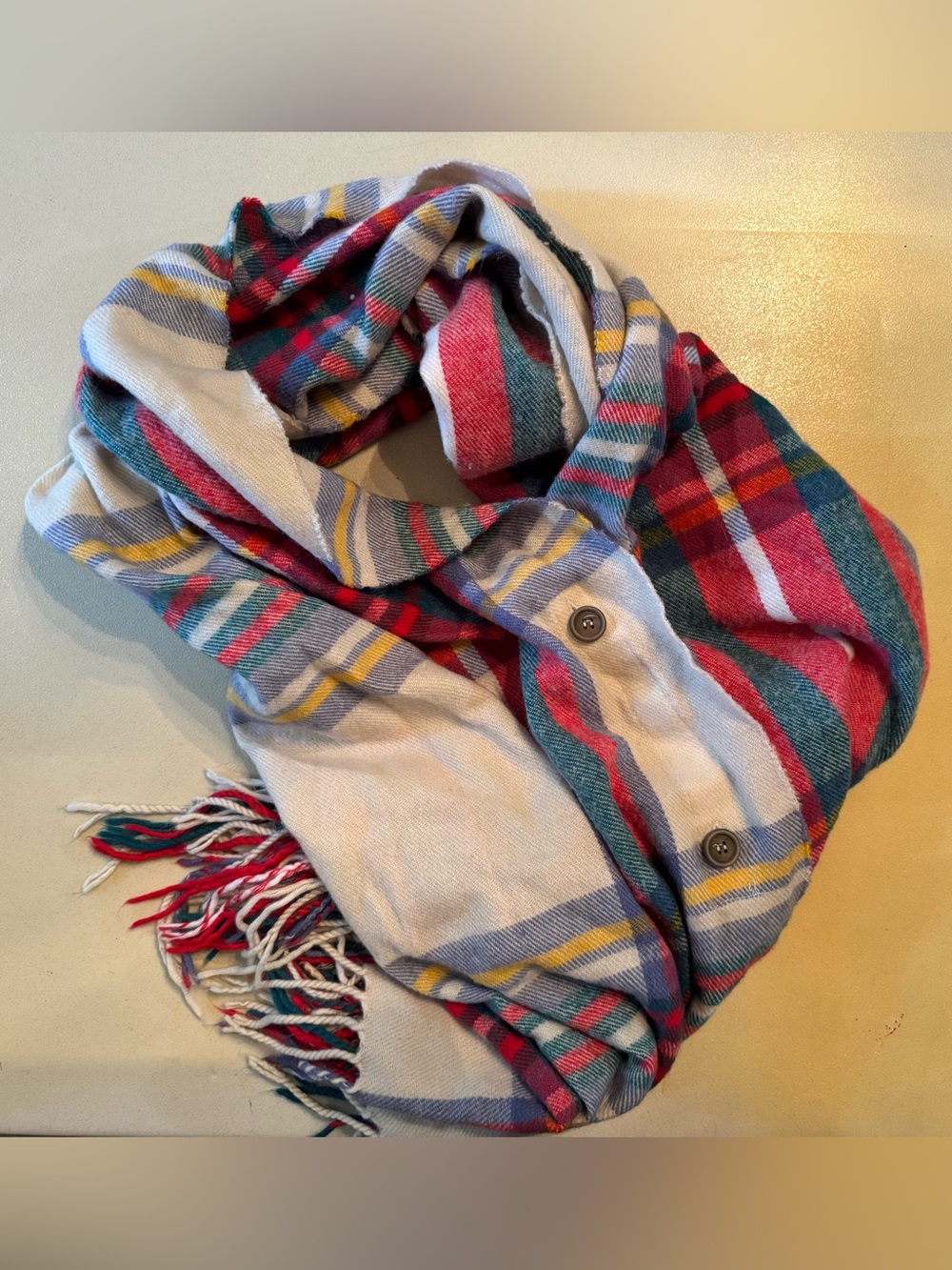 Sag Harbor Plaid Knit Scarf in Red, Blue & Yellow